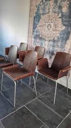 Design Italiaanse eetkamerstoelen gevlochten leer, Huis en Inrichting, Ophalen, Gebruikt, Bruin, Vijf, Zes of meer stoelen