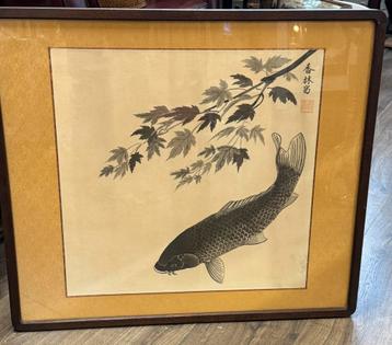 Antiek Japanse houtsnede EDO periode Koi karper beschikbaar voor biedingen