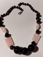 Zwart roze stenen ketting, Zwanensingel 239, Zo goed als nieuw, Steen of Mineraal, Roze