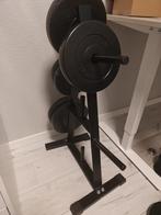 Halterschijven met Standaard, Sport en Fitness, Fitnessmaterialen, Ophalen of Verzenden, Gebruikt, Rug, Halterschijven