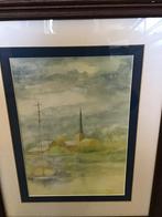 Schilderij met kerk en boot, gesigneerd C.Backx, Antiek en Kunst, Ophalen of Verzenden