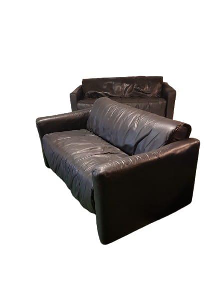 SETPRIJS Leolux 'pago pago' bank stel zwart leer vintage 2st, Huis en Inrichting, Banken | Sofa's en Chaises Longues, Zo goed als nieuw