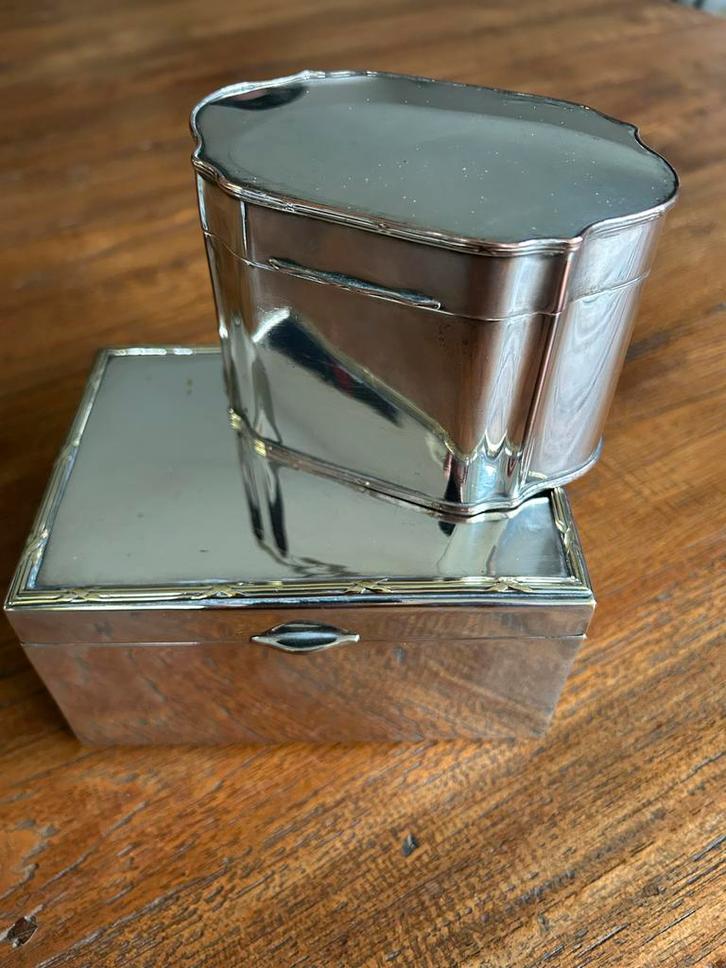 Vintage Verzilverd Theebusje & Koektrommel, Antiek en Kunst, Antiek | Goud en Zilver, Zilver, Verzenden