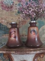 2 mini edwardiaanse vaasjes met portret en zilveren rand, Antiek en Kunst, Antiek | Keramiek en Aardewerk, Ophalen of Verzenden