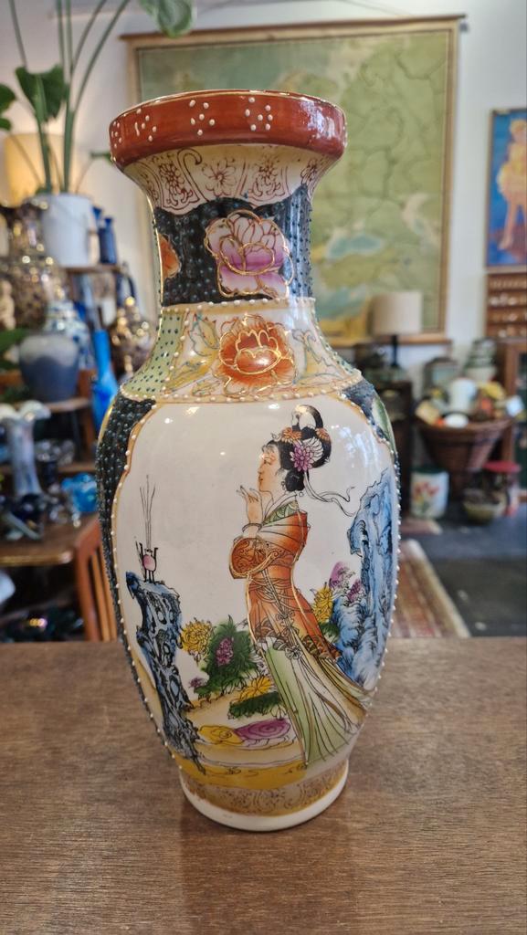 Antieke Canton Porseleinen Vaas - 31cm - Puntgaaf, Antiek en Kunst, Antiek | Vazen, Ophalen of Verzenden