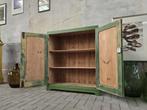 Vintage Groen Dressoir | Landelijke Houten Voorraad Kast 4, Grenenhout, Antiek Retro Vintage Brocante Landelijk Industrieel, 25 tot 50 cm