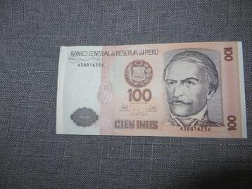 Bankbiljet Peru 100 INTIS 1987 - Ramon Castilla - zeer mooi beschikbaar voor biedingen