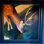 Olieverf Schilderij - Hert bij Water, Antiek en Kunst, Kunst | Schilderijen | Klassiek, Ophalen