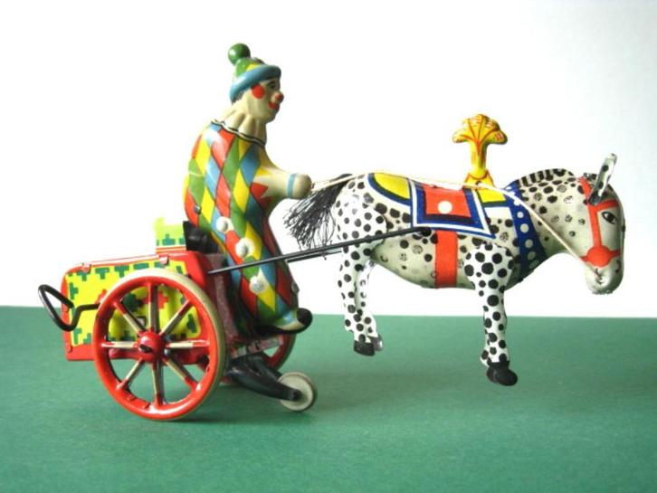 Lehmann variant clown met ezel blik speelgoed ca 1950, Antiek en Kunst, Antiek | Speelgoed, Ophalen of Verzenden