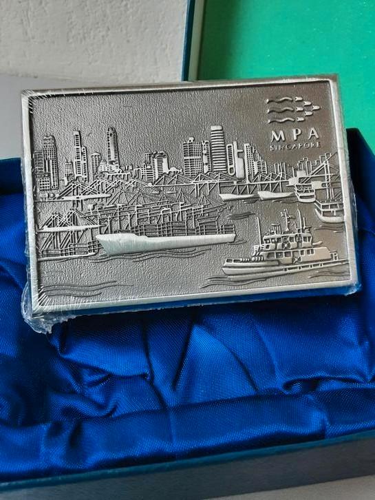 Pewter tin doosje met deksel Singapore marine port authority, Antiek en Kunst, Antiek | Tin, Ophalen of Verzenden