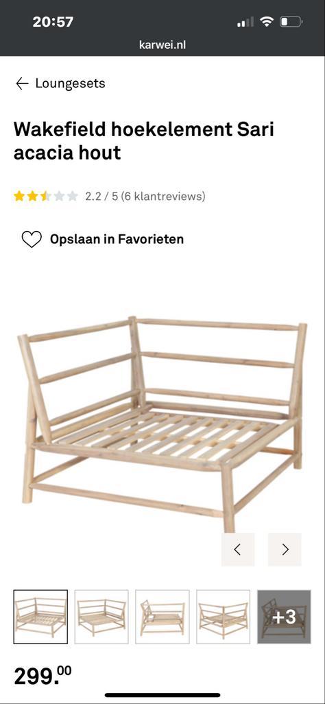 Wakefield Hoekelement Sari Acacia Hout, Tuin en Terras, Tuinsets en Loungesets, Nieuw, Loungeset, Hout, 3 zitplaatsen, Bank, Ophalen of Verzenden