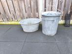Zinken emmer en was teil, Ophalen, Gebruikt, Rond, Metaal
