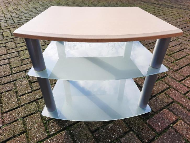 Tafel op wieltjes beuken met glas, Huis en Inrichting, Tafels | Bijzettafels, Rechthoekig, 60 cm of meer, Minder dan 55 cm, Glas