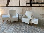Paar vintage Art Deco fauteuils  jaren 30 wit leer mahonie, Ophalen of Verzenden
