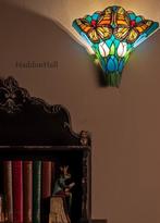 wandlamp Tiffany 37cmH Butterflies & Tulips, Nieuw, Glas, Ophalen of Verzenden