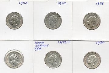 WILHELMINA SET 1/2 GULDENS 1921 T/M 1930 INCL 1929 B ZILVER  beschikbaar voor biedingen