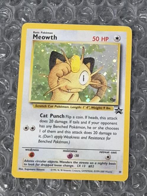 Holo Foil Meowth 10 WOTC Black Star Gameboy Promo, Hobby en Vrije tijd, Verzamelkaartspellen | Pokémon, Gebruikt, Losse kaart