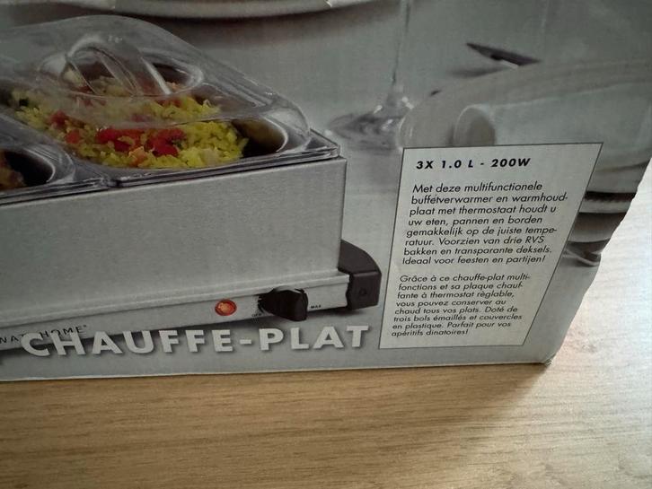 Buffetwarmer met 3 bakjes - Warmhoudplaat, Witgoed en Apparatuur, Airfryers, Gebruikt, Ophalen of Verzenden