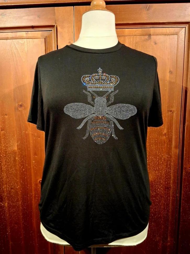 zeer mooi shirt Queen Bee strass steentjes 44/46, Kleding | Dames, T-shirts, Nieuw, Maat 42/44 (L), Zwart, Korte mouw, Ophalen of Verzenden