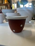 Vintage terracotta potje met witte glazuur stippen en rand, Ophalen of Verzenden, Zo goed als nieuw, Rond, Minder dan 25 cm