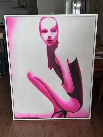 Schilderij vrouw roze beschikbaar voor biedingen