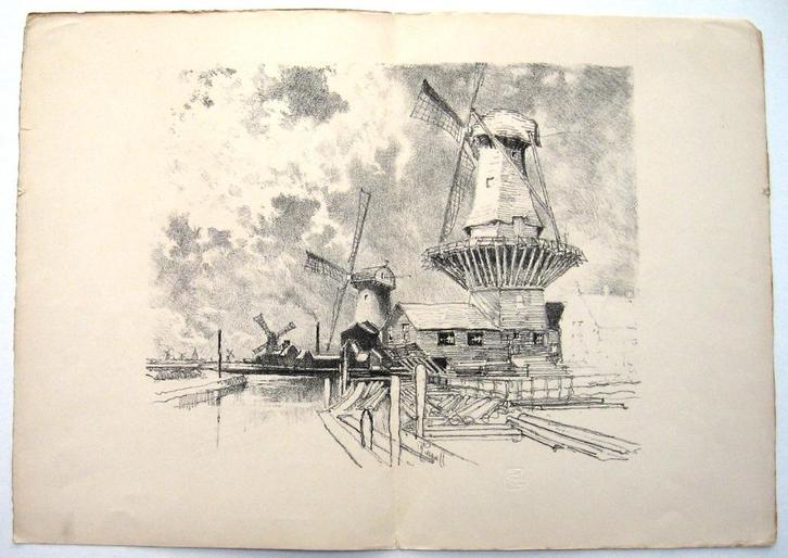 A79-6 Prent Molens "The Studio London", Antiek en Kunst, Kunst | Litho's en Zeefdrukken, Ophalen of Verzenden