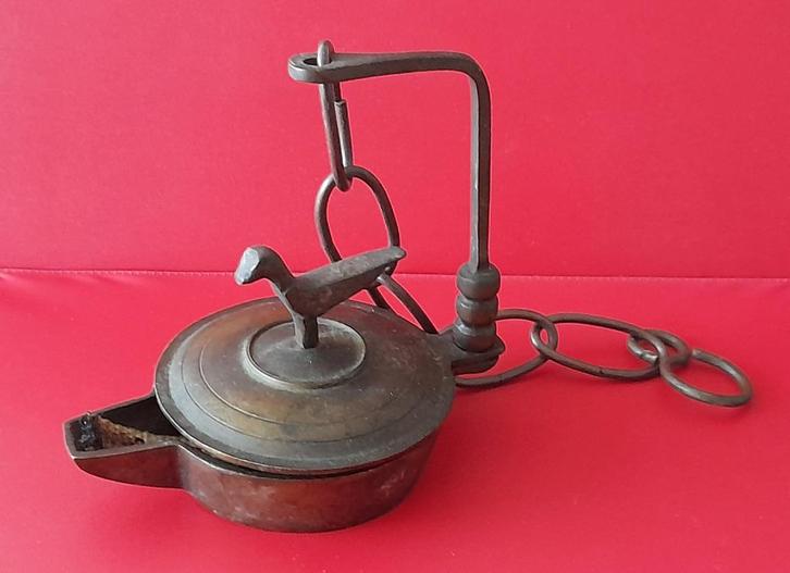 Olielamp koper leuk model, Antiek en Kunst, Curiosa en Brocante, Ophalen of Verzenden