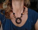 Nieuwe handgemaakte ketting met houten kralen veelkleurig, Ophalen of Verzenden, Nieuw, Bruin, Overige materialen
