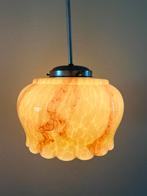 Antieke Art Deco hanglamp gemarmerde glazen kap bloemknop, Ophalen of Verzenden, Gebruikt, Minder dan 50 cm