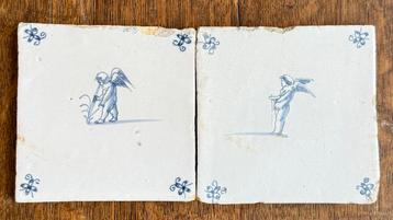 Antieke tegels met amor engel putti - ongerestaureerd beschikbaar voor biedingen