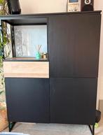 Half hoge kast zwart eiken, Ophalen, 100 tot 150 cm, Zo goed als nieuw, Met deur(en)
