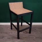 12x Japandi stijl barkruk zwart rotan webbing hout frame, Met voetsteun, Hout, 60 tot 90 cm, Ophalen of Verzenden