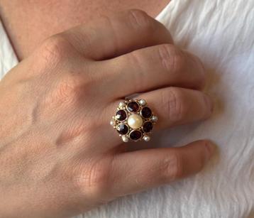 Granaten parel rozet 14k gouden dames ring fraai vintage beschikbaar voor biedingen