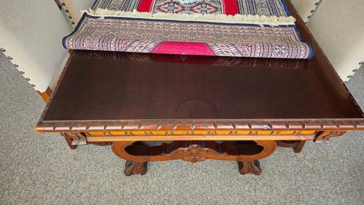 Eetkamertafel met stoelen massief notenhout, Huis en Inrichting, Tafels | Eettafels, Zo goed als nieuw, 50 tot 100 cm, 150 tot 200 cm