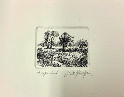 Kleine originele ets, eigen druk, Antiek en Kunst, Kunst | Etsen en Gravures, Ophalen of Verzenden