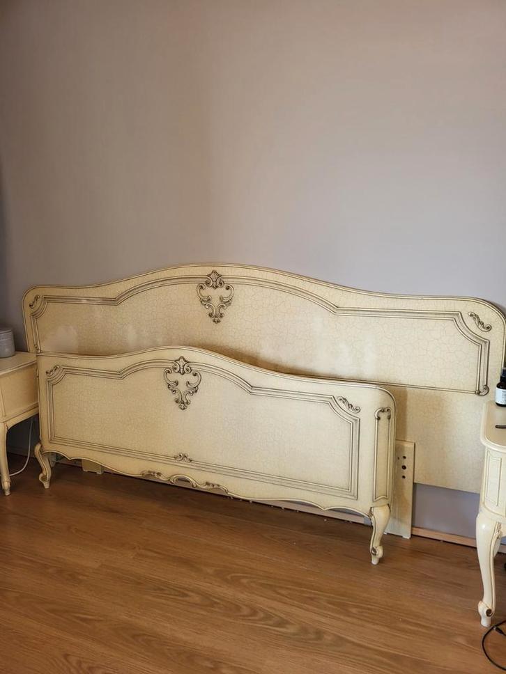 Queen Anne Barok Bed 140x200 Craquelé, Huis en Inrichting, Slaapkamer | Bedden, Gebruikt, Tweepersoons, 140 cm, 200 cm, Hout, Beige