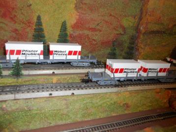Märklin 4668 2x, lange rongenwagons Zwitserland met containe beschikbaar voor biedingen
