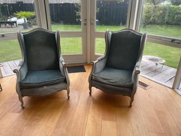 Twee lichtblauwe Barok (Louis XV) fauteuils beschikbaar voor biedingen