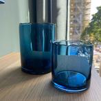 Set van 2 blauwe Riverdale windlichten, Ophalen, Zo goed als nieuw, Blauw, Glas
