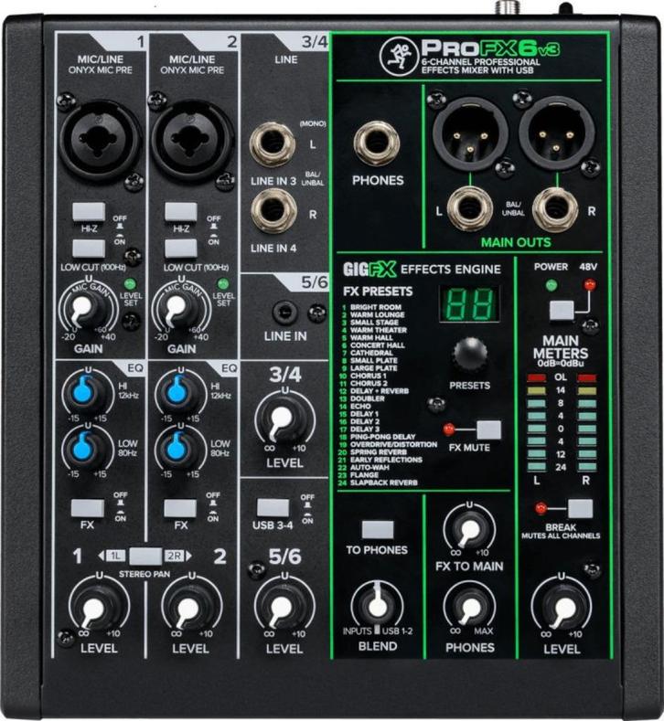 Mackie ProFX6V3 Mixer USB-interface/6-kanalen/effecten, Muziek en Instrumenten, Mengpanelen, Nieuw, 5 tot 10 kanalen, Microfooningang