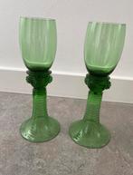 Vintage retro groene wijnglazen geribbelde voet 22,5cm, Antiek en Kunst, Antiek | Glas en Kristal, Ophalen of Verzenden