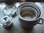 Vintage aluminium camping pannenset 8delig, Caravans en Kamperen, Kampeeraccessoires, Ophalen, Gebruikt