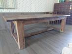 Stoere tafel van oude eiken planken en balken (handgemaakt), Ophalen, Gebruikt, 100 tot 150 cm, Eikenhout