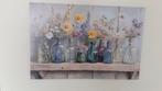 Schilderij met bloemen in flessen, Antiek en Kunst, Kunst | Schilderijen | Klassiek, Ophalen of Verzenden