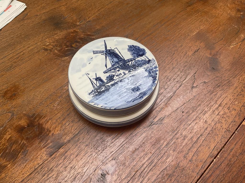 Delfts Blauw Schaaltje met Deksel - Windmolen, Ophalen of Verzenden
