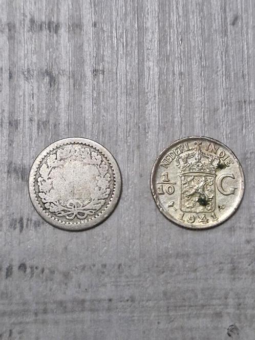 10 cent Nederland en 1/10 GULDEN Nederland-Indië, Postzegels en Munten, Munten | Nederland, 10 cent, Koningin Wilhelmina, Ophalen of Verzenden