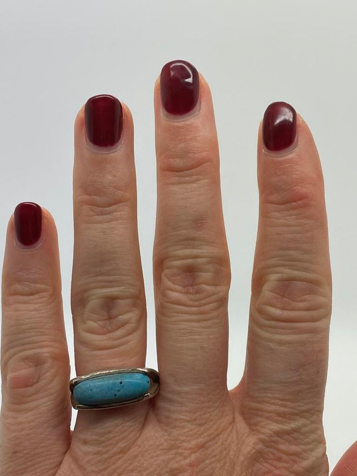 Z624 Prachtige zilveren turkoois ring maat 18,25, Sieraden, Tassen en Uiterlijk, Ringen, Dame, 18 tot 19, Zilver, Zilver, Met edelsteen