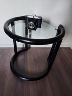 Vintage rotan tafeltje met glasplaat, Huis en Inrichting, Ophalen, Minder dan 55 cm, Rond, Overige materialen