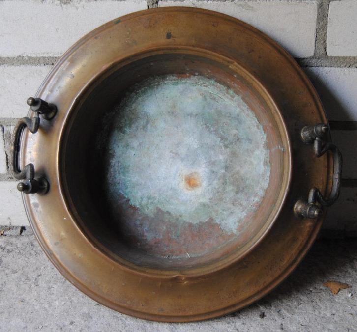Prachtige Spaanse brasero koperen schaal met 2 handgrepen, Antiek en Kunst, Curiosa en Brocante, Ophalen