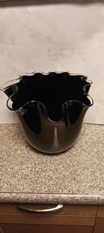 FINK GERMAN DESIGN HANDMADE VAAS ZWART MET TRANSPARANTE RAND, Ophalen of Verzenden